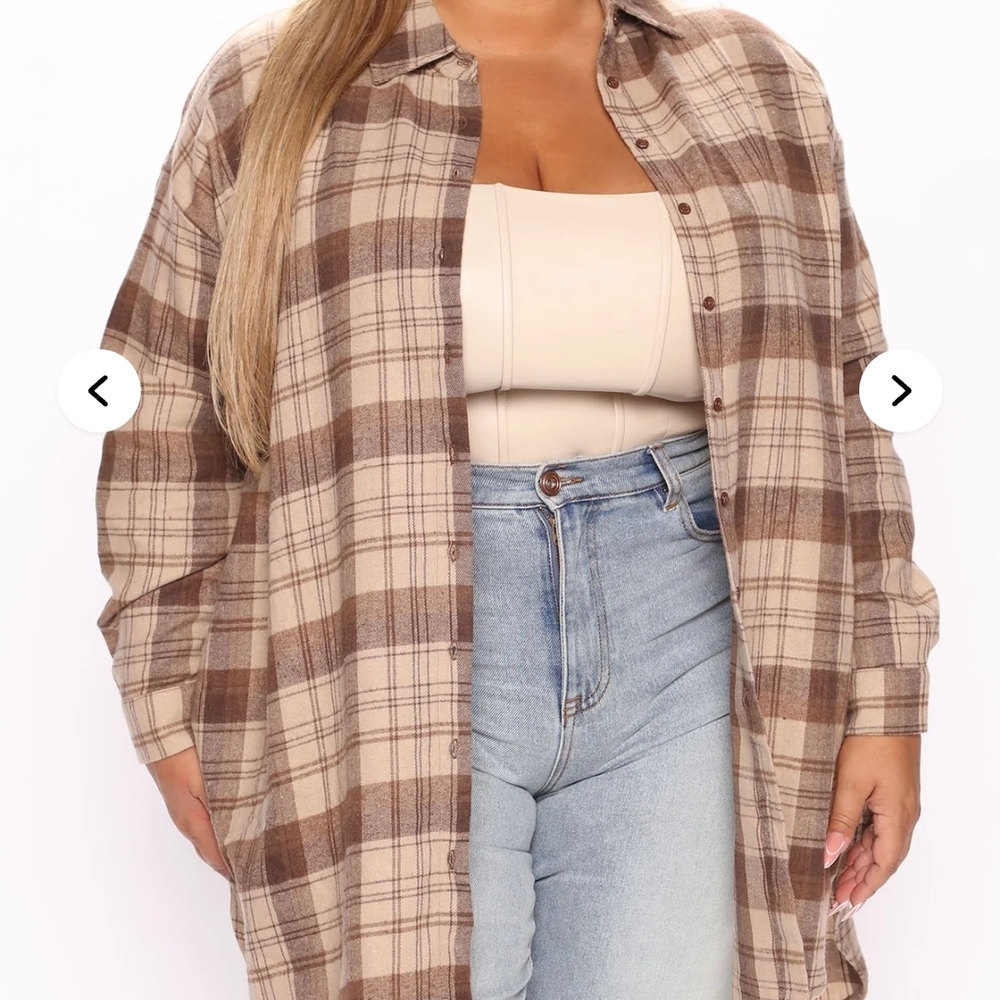 Call It Even Over Sized Plaid Top - Brown/combo